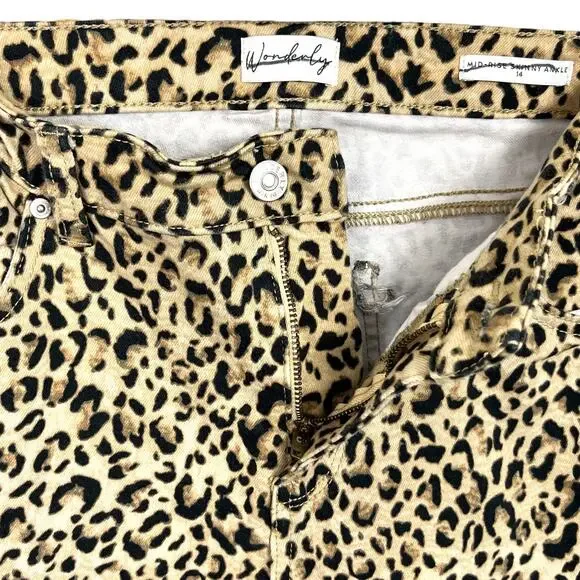 Wonderly Women's Size 14 Mid Rise Skinny Ankle Leopard Print Jeans - Picture 3 of 11